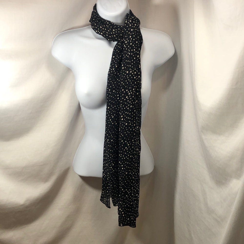Banjara Elegant Rayon Black and White Polka Dot Scarf, 64” x 12 1/2” Rectangle